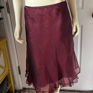 𝅺tiar Los Angeles A-Line Linen & Silk Organza Red Wine Burgundy Midi Skirt M